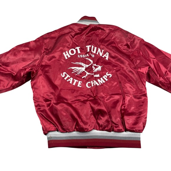 VTG 80s Hot Tuna Bones SURF SKATEBOARD SATIN JACKET Rare! Snap Front USA MADE M - Picture 3 of 9